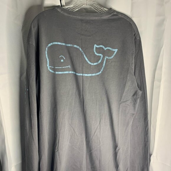 Vineyard Vines Men's Burgee, Vintage Whale Long-Sleeve Pocket Tee, Gray. - Picture 2 of 4